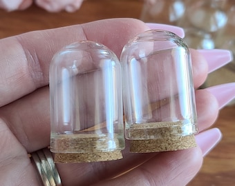 Small Glass Dome Bottles, Choose Quantity, 33 x 22 mm Mini Jars with Cork Stopper Top for Jewelry, Spell Jars, and Crafts