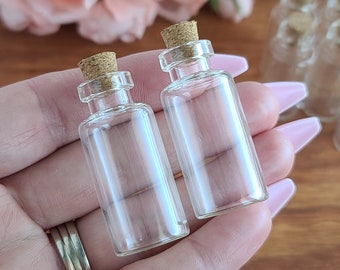 Small Glass Bottles, Choose Quantity, 40 x 18 mm Mini Empty Jars with Cork for Jewelry, Spell Jars, and Crafts