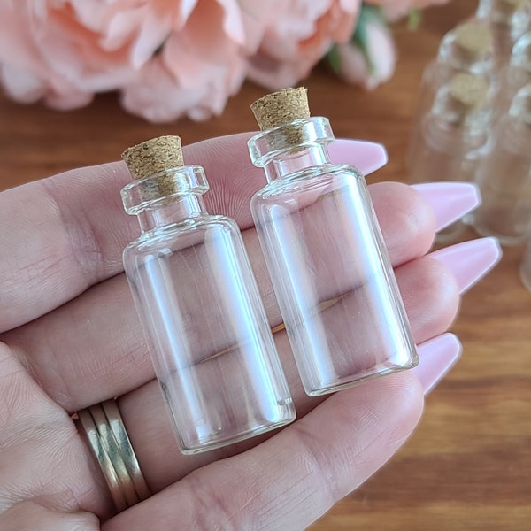 Small Glass Bottles, Choose Quantity, 40 x 18 mm Mini Empty Jars with Cork for Jewelry, Spell Jars, and Crafts