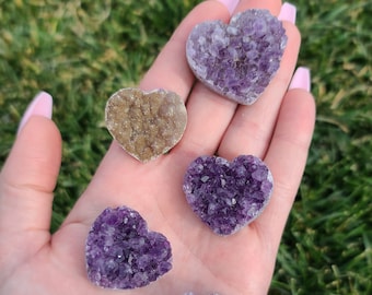 Mini Amethyst Crystal Cluster Heart Cabochon, Choose Your Small Druzy Geode for Jewelry Making or Crystal Grids