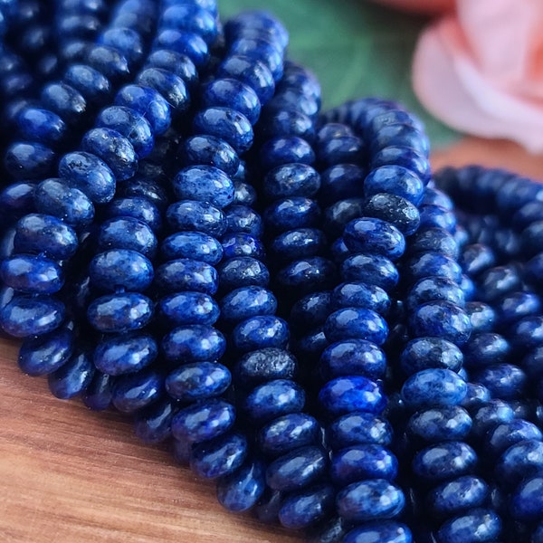 Lapis Lazuli Beads, Tiny 4 x 2 mm Blue Rondelle Bead Strands with 0.8 mm Hole
