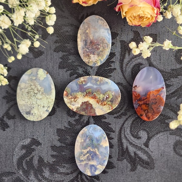 Scenic Moss Agate Cabochon, Choose Your Oval Gemstone Crystal Cab for Jewelry Making or Crystal Grids