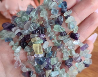 Natural Fluorite Crystal Chip Bead Strand, Small Rainbow 4 - 10 mm Tumbled Nugget Beads with 1mm Hole