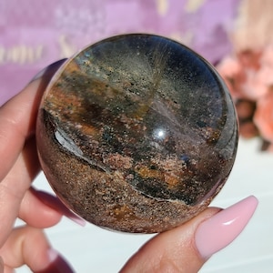 Large 2.5&quot; Lodolite Sphere With Stand, Scenic Garden Quartz Ball for Decor or Gifts (39GQ)