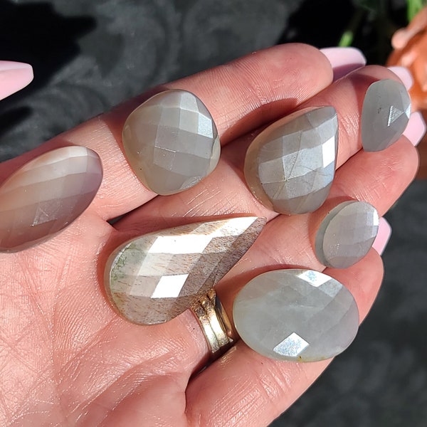 Grey Moonstone Faceted Cabochon, Choose Your Crystal Gemstone for Jewelry Making or Crystal Grids