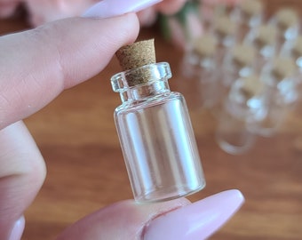 Tiny Glass Bottles, Choose Quantity, 28 x 16 mm Mini Jars with Cork Stopper Top  for Jewelry, Spell Jars, and Crafts