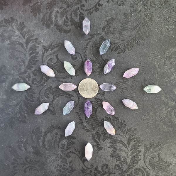 Tiny Fluorite DT Crystal Wands 0.75", Bulk Crystal Lots of Double Terminated Points for Jewelry Making or Crystal Grids