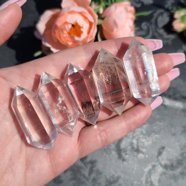 Clear Quartz Crystal Wand, Double Terminated Point for Jewelry Making or Crystal Grids