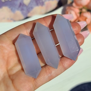 Blue Chalcedony Double Terminated Crystal Wands 2&quot;, Bulk Lots of DT Points for Jewelry Making or Crystal Grids
