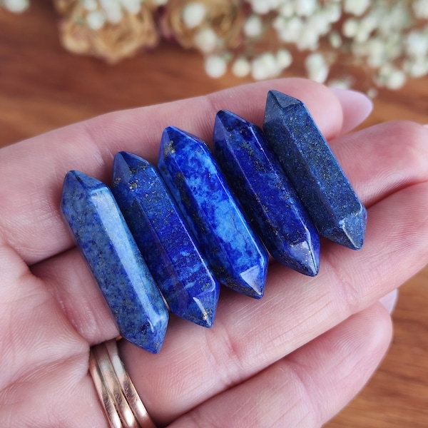 1.2" Small Lapis Lazuli DT Crystal Wands (dyed) Bulk Lots of Double Terminated Points for Jewelry Making or Crystal Grids