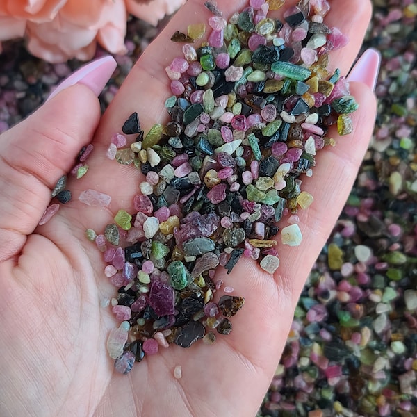 Tiny Tumbled Rainbow Tourmaline Crystal Chips Sand, 1-5 mm, Bulk Lots for Jewelry Making, Orgonites, or Crafts