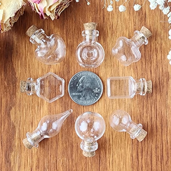 Tiny Glass Bottles, Choose Style and Quantity, Bulk Mini Jars with Cork Stopper Top for Jewelry, Spell Jars, and Crafts