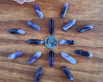 Small 1.25" Amethyst Double Terminated Crystal Wands, Bulk Lots of DT Points for Jewelry Making or Crystal Grids