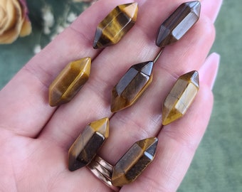 Tiny 0.75" Tiger's Eye Double Terminated Crystal Wands, Bulk Lots of Mini Points for Jewelry Making or Crystal Grids