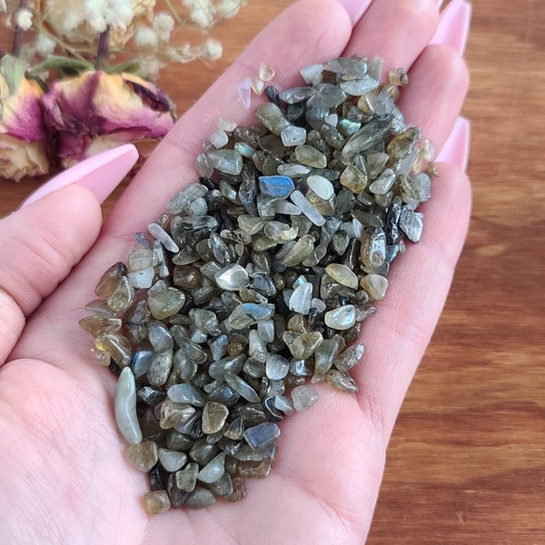 Tiny Tumbled Labradorite Crystal Chips 3-8 mm, Choose Bag Size, Undrilled Gemstones for Jewelry or Crystal Grids