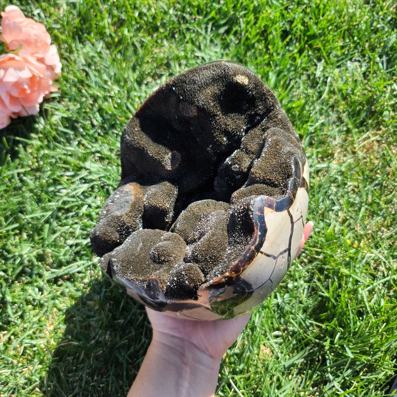 8 lb Septarian Geode Dragon's Egg, Huge Crystal Cluster from Madagascar, Perfect for Decor, Metaphysical Gifts, or Crystal Grids 5DE image 3