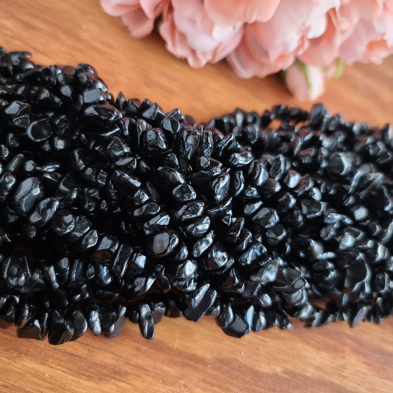 black obsidian stone nugget beads