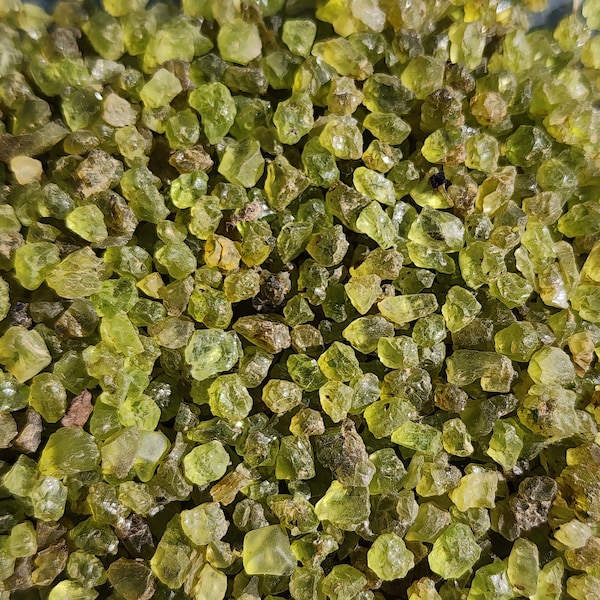 Tiny Rough Green Peridot Crystal Chips in Bulk Lots, 2-5 mm Loose Gemstones for Jewelry Making, Crafts, or Decor