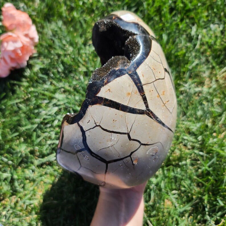 8 lb Septarian Geode Dragon's Egg, Huge Crystal Cluster from Madagascar, Perfect for Decor, Metaphysical Gifts, or Crystal Grids 5DE image 4