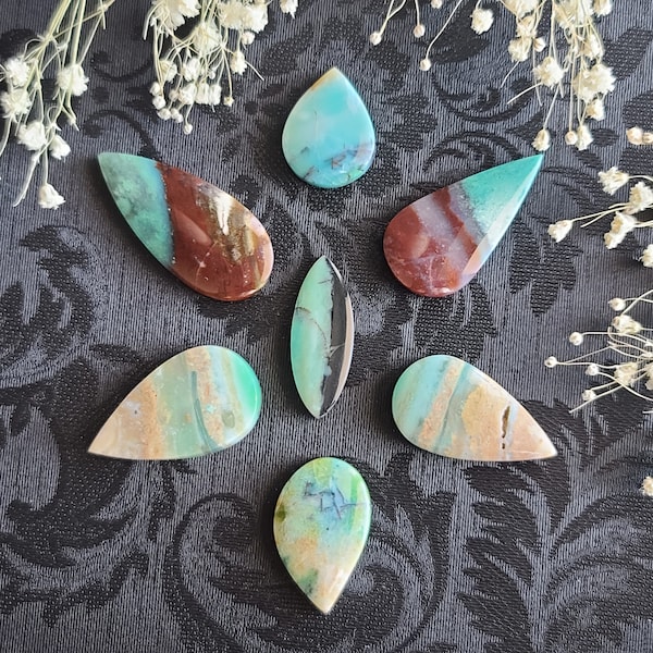 Petrified Wood with Blue Opal and Native Copper Teardrop Cabochon, Choose Your Gemstone for Jewelry or Crystal Grids