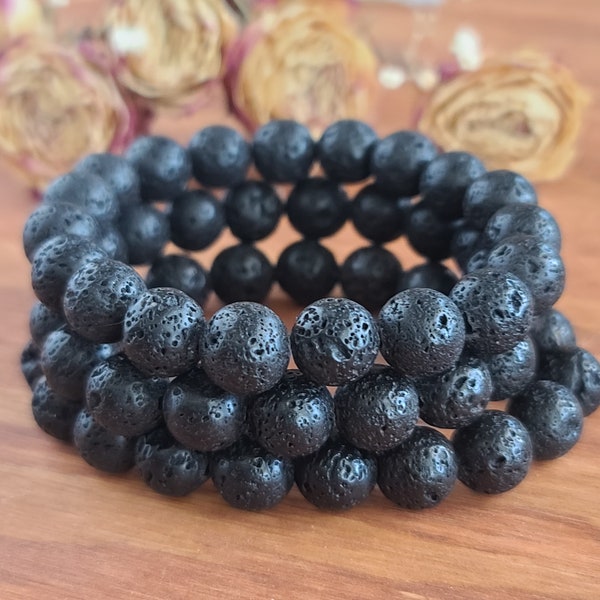 Lava Rock Bracelets, 10mm Oil Diffuser Beads, Bulk Gemstone Bracelets for Gifts, Meditation, or Crystal Healing