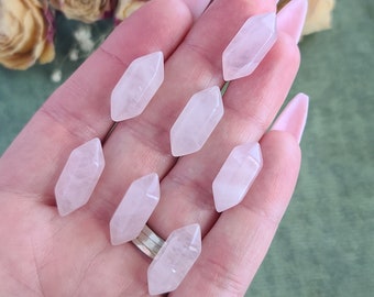Tiny Rose Quartz DT Crystal Wands 0.75", Bulk Lots of Double Terminated Points for Jewelry Making or Crystal Grids