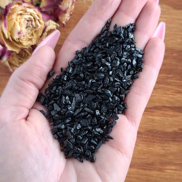 Tiny Tumbled Black Tourmaline Crystal Chips 3-8 mm, Choose Bag Size, Undrilled Gemstones for Jewelry or Crystal Grids