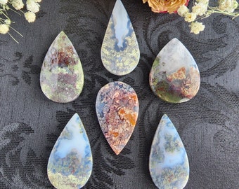 Scenic Moss Agate Cabochon, Choose Your Teardrop Gemstone Crystal Cab for Jewelry Making or Crystal Grids