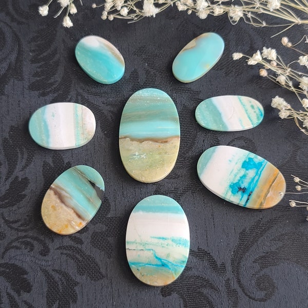 Petrified Wood with Blue Opal and Native Copper Oval Cabochon, Choose Your Gemstone Cab for Jewelry Making or Crystal Grids