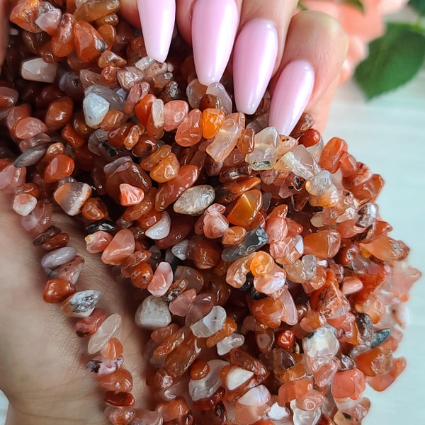 Hilo de cuentas de cristal de ágata cornalina natural, cuentas en forma de pepita pulidas de 5 a 9 mm con orificio de 1 mm
