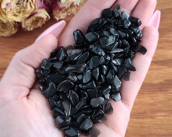 Tiny Tumbled Black Obsidian Crystal Chips, 4-10 mm, Choose Bag Size, Undrilled Gemstones for Jewelry Making, Decor, or Crystal Grids