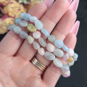 Morganite Crystal Nugget Bracelets on Stretchy String in Bulk Lots, Perfect for Gifts, Meditation, or Crafts