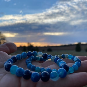 Agate bracelet, Stone bracelet, Healing bracelet, Blue, Cross, Charm bracelet, Handmade, Christmas gifts, Gifts for her, Mala beads, Yoga