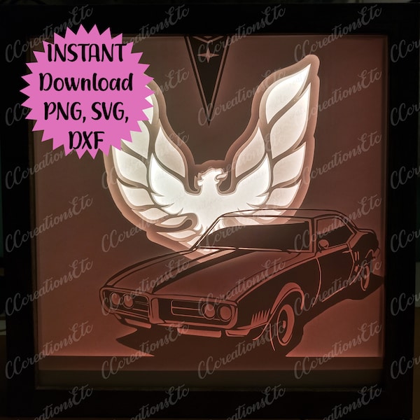 Firebird American Classic Muscle Car 3D Light Silhouette Shadow Box Paper Cut File (Personal Use Only) - PNG, SVG, DXF Digital Download