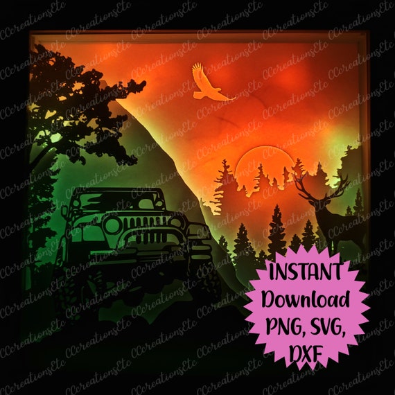 Download Jeep Mountain Trail 3d Light Silhouette Shadow Box Paper Cut Etsy