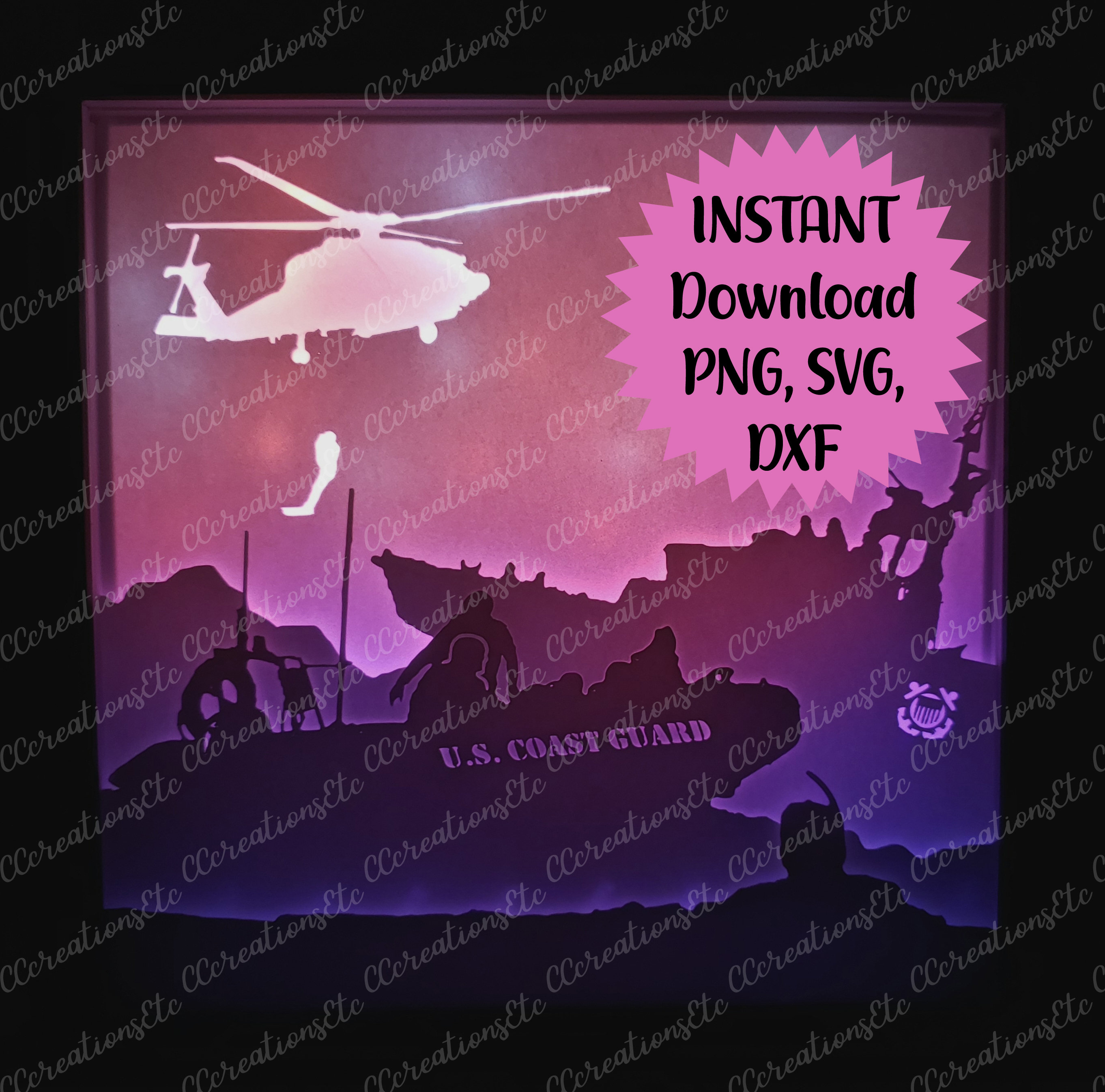 Coast Guard 3D Light Silhouette Shadow Box Paper Cut File (personal Use ...