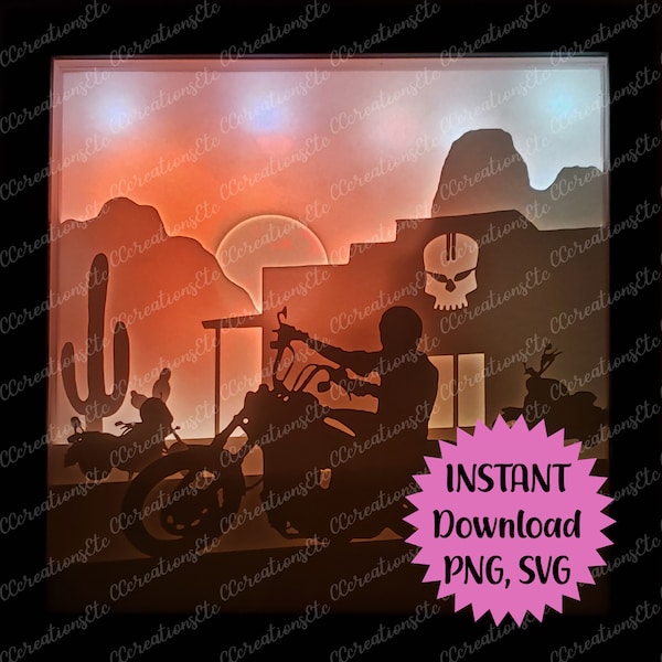 Motorcycle / Chopper 3D Light Silhouette Shadow Box Paper Cut File (Personal Use Only) - PNG, SVG Digital Download
