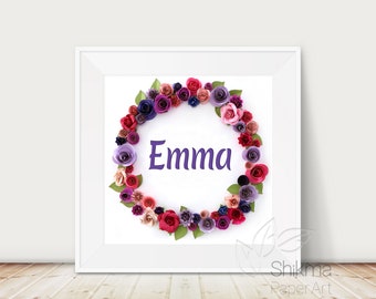 Name Sign For Girl, Name Art Nursery Wall Decor, Paper Flower Art 3D Paper Flower Personalized Art Baptism Girl Quinceañera Pink Flower Emma