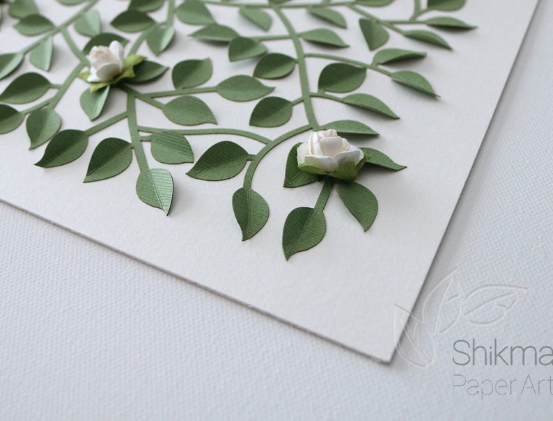 Paper Cut Ketubah, Citrus Blossom Green Leaves with White Paper Flowers, Arch Ketubah, 3D Paper Art Jewish Wedding 18x18 image 7