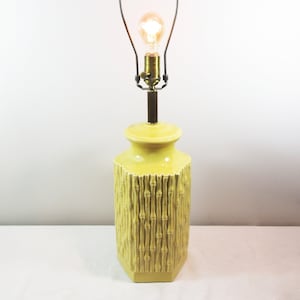 Refurbished 1950&#39;s Ceramic Lamp - Bamboo Texture - Bright Yellow - Tall 30.5&quot;