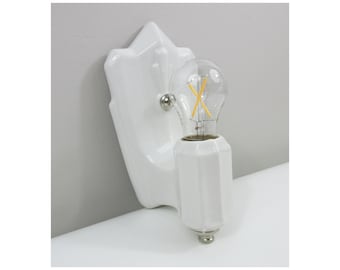 Aplique de pared Porcelier renovado - Individual - Porcelana - Época Art Decó - Recableado para uso con cableado fijo - Blanco