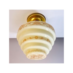 Lampada da soffitto per ingresso - Lampada semi-incassata in ottone grezzo con paralume Clambroth Art Déco - Altezza 9,5&quot;