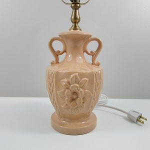 Refurbished Vintage Peach Embossed Floral Lamp - 1940&#39;s - Ceramic - 21&quot; Tall
