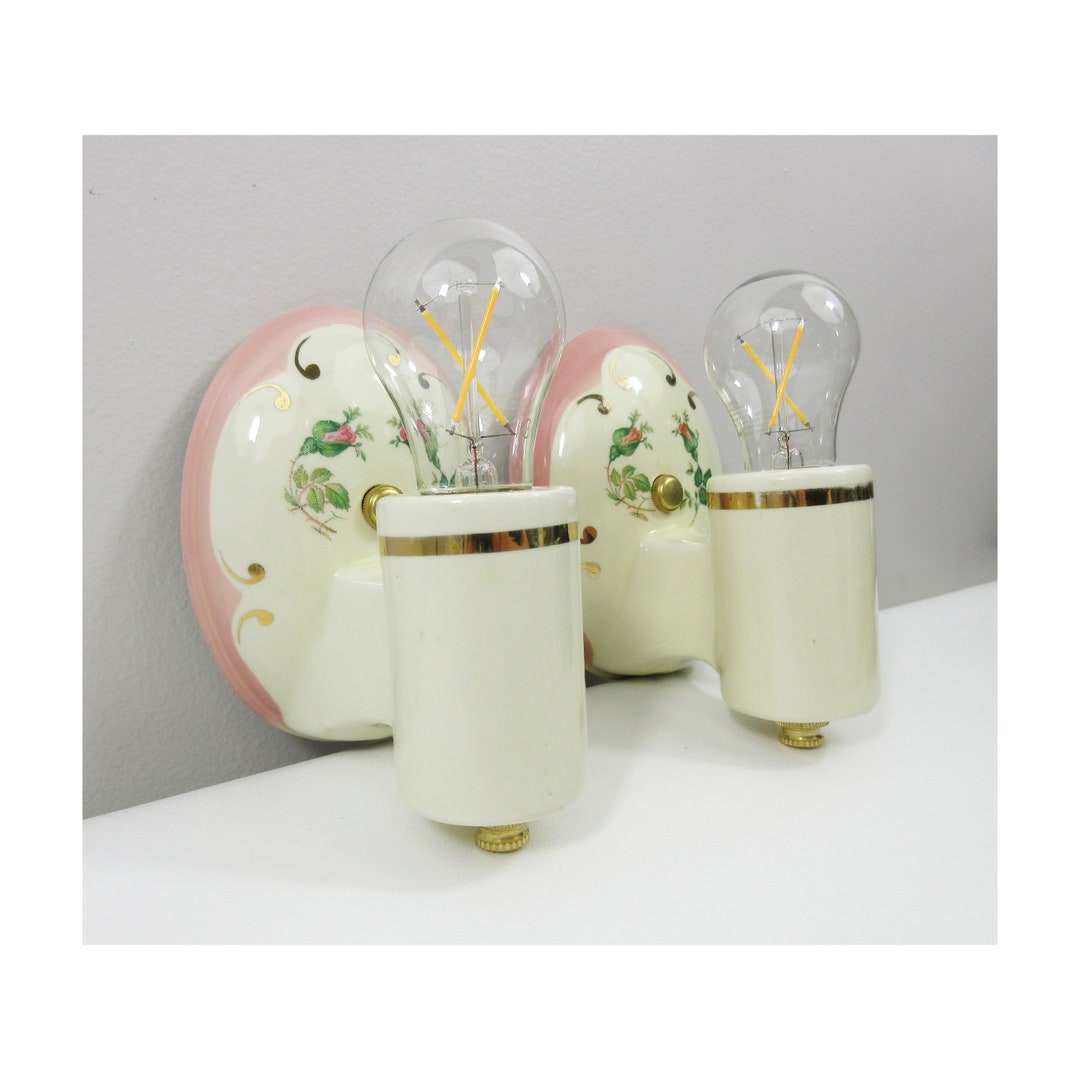Refurbished Antique Porcelain Wall Sconces for Bath - Pair - Blue With ...