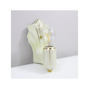 Refurbished Porcelier Wall Sconce - Single - Porcelain - Art Deco Era - Rewired for Hard Wire Use - Ivory & Gold