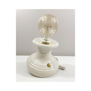 Refurbished Bare Bulb Flush Mount Porcelain Fixture with Pull Chain - Paulding - Deco Era - WHITE