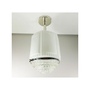 Art Deco-tijdperk opalineglazen lampenkap met prismatische diffusorlens - jaren 1930 - met vernikkelde armatuur - semi-flush