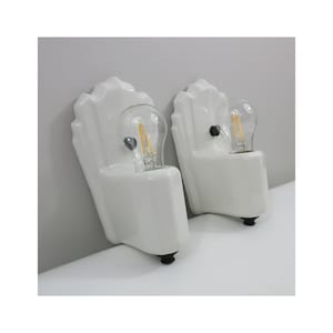 Refurbished Art Deco Skyscraper Wall Sconces for Bath - Pair - 1930&#39;s - Ivory - Rewired for Hard Wire Use
