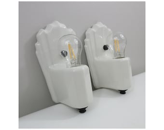 Apliques de pared Art Decó renovados para baño - Par - Década de 1930 - Marfil - Recableados para uso con cableado fijo