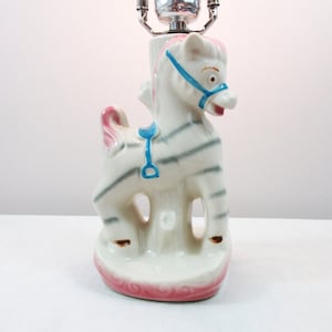 Refurbished Mid Century Child&#39;s Bedroom Lamp -Carousel Horse - New Components & Wooden Finial - 1950&#39;s - Baby